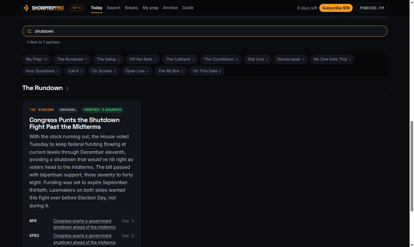 The search box above the section chips, with the full feed of story cards below.